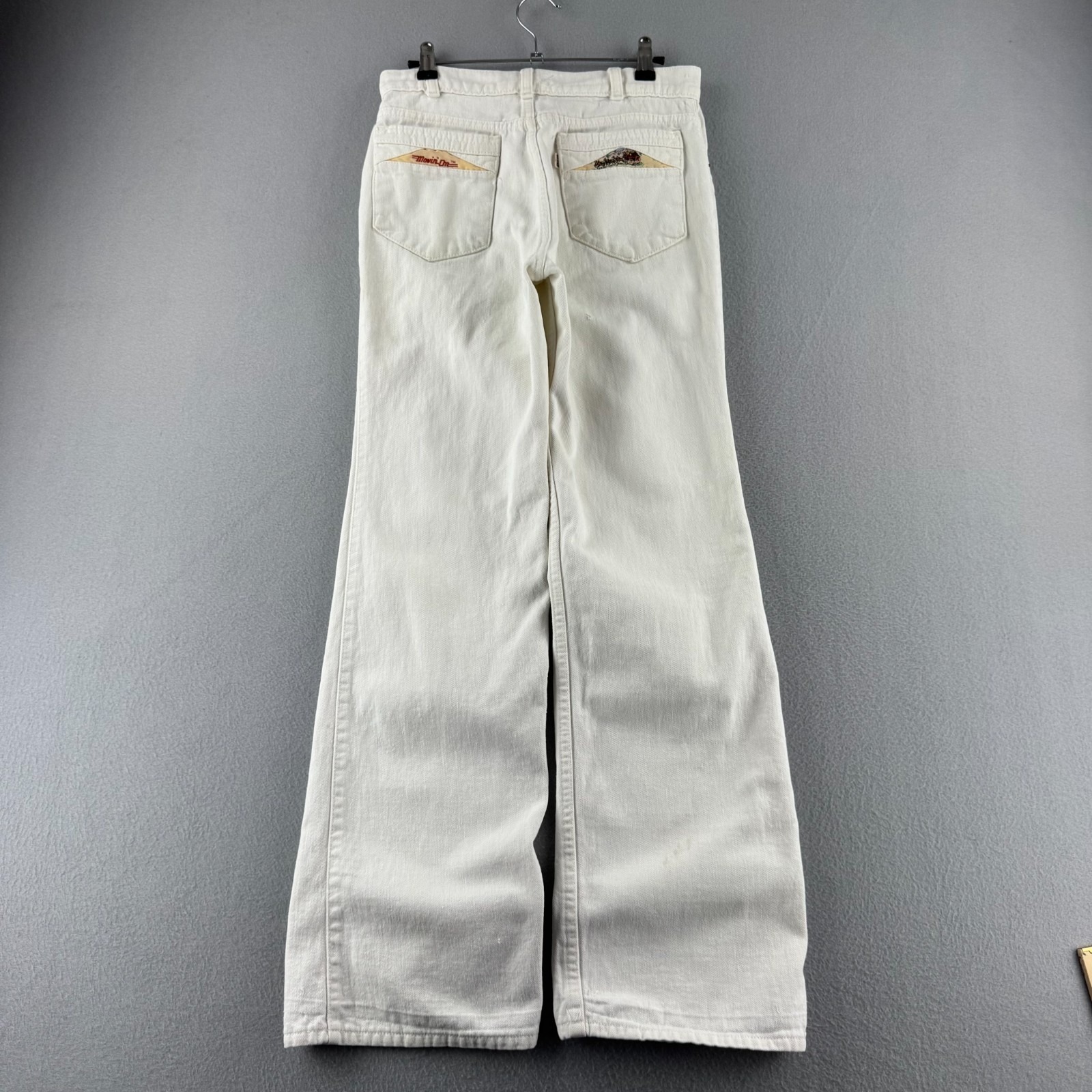 Vintage Levis Jeans Mens 28x30 White Denim Movin On 70s Western Bootcut Flare